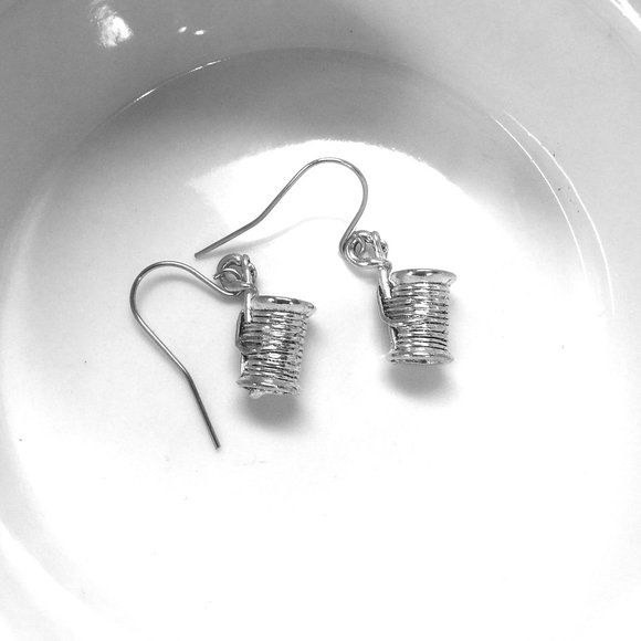 Miniature Spool Knitting Needle Sewing Thread Seamstress Fashion Charm Earrings - Picture 3 of 3